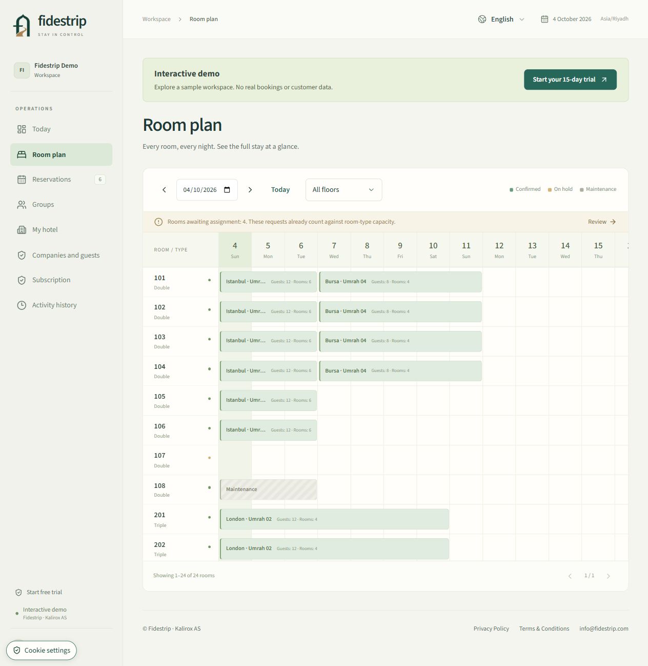Room plan in the Fidestrip sample workspace.